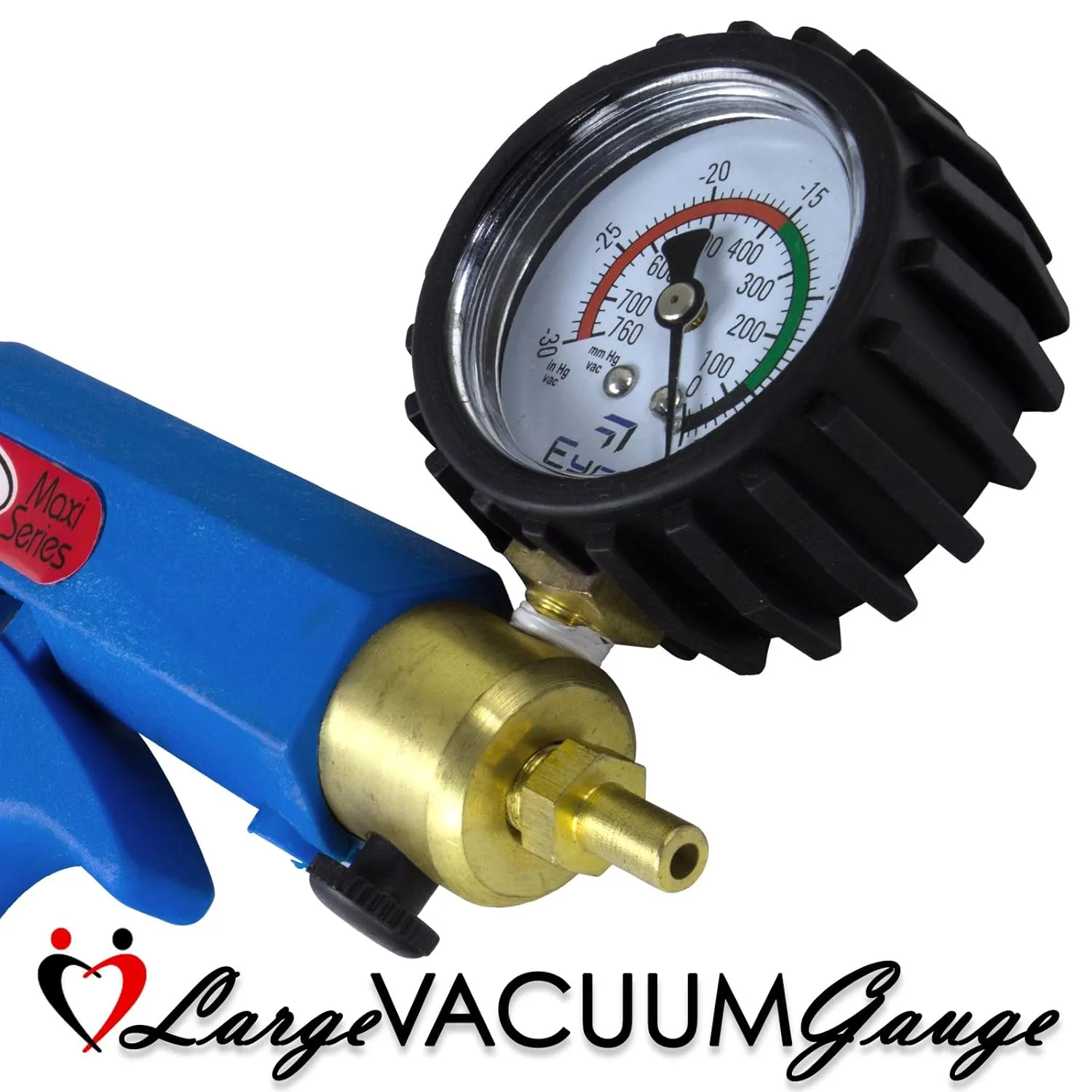 LeLuv Vacuum Pump Grey Maxi Ergonomic Handle with Rubber-Protected Gauge and Release Valve - Bundle with Clear Hose and Fitting