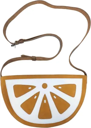 Lemon-Shaped Shoulder Bag with Adjustable Strap, Messenger Bag, Vintage Purse, Full Grain Leather, Handmade, Old Tobacco