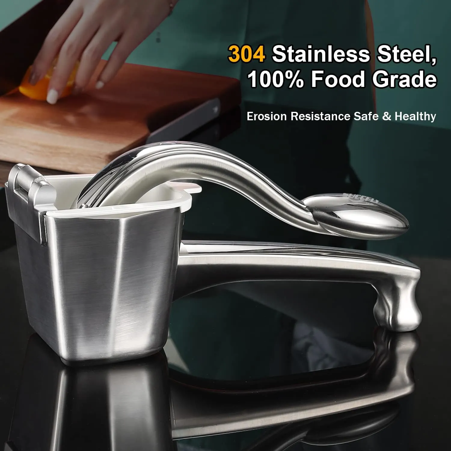 Lemon Squeezer Stainless Steel, Manual Juicer Citrus Lime Orange Fruit Squeezer Heavy Duty Ergonomic Handle Labor-saving Large Capacity Juice Press Hand Handheld Juicer (5 Year Warranty)