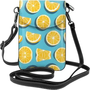 Lemon wedges Prints Leather Crossbody Flap Phone Bag - Versatile Gift for Women Walking, Camping, Shopping, and Travel