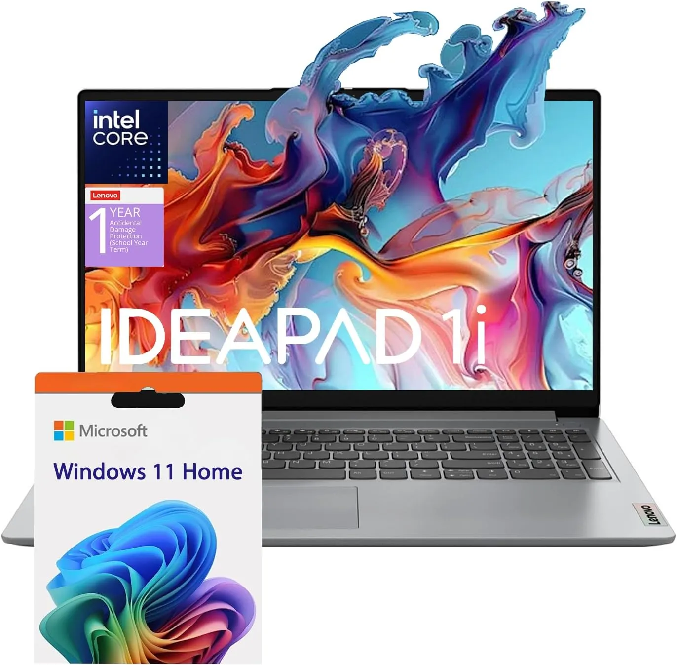 Lenovo Essential Laptop | Ideapad 1i | 12GB RAM | 15.6" FHD Display | 512GB PCIe 128GB eMMc Storage | 1 Yr Office 365 ADP | Intel Dual-Cores Processor | HDMI | Wi-Fi 6 | Win 11 Home | Gray