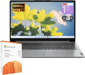 Lenovo IdeaPad 1 Student Laptop, Intel Dual Core Processor, 20GB RAM, 1TB SSD   128GB eMMC, 15.6" FHD Display, 1 Year Office 365, Windows 11 Home, Wi-Fi 6, Webcam, Bluetooth, SD Card Reader, Grey