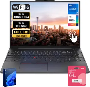 Lenovo ThinkPad E16 Business Laptop, 16" FHD  Touchscreen, Intel i7-1355U, 40GB RAM, 1TB SSD, AI Copilot, Fingerprint, Backlit KB, HDMI, Wi-Fi 6, Windows 11 Pro, Bundle with UC310 64GB USB Flash Drive