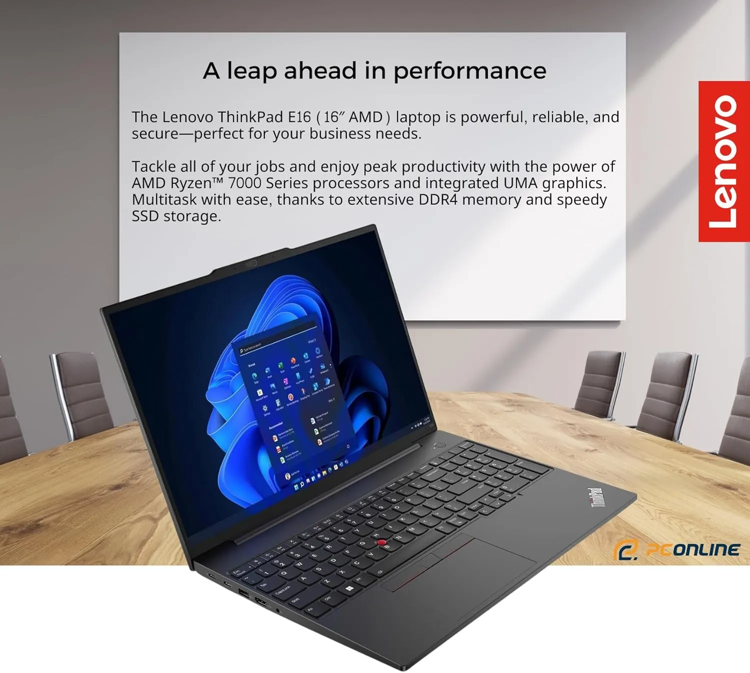 Lenovo ThinkPad E16 Business Laptop, 16" WUXGA Display, AMD Ryzen 7 7730U (Beat Intel 13th i5-1335U), 40GB RAM, 2TB PCIe SSD, Webcam, HDMI, RJ-45, Fingerprint Reader, Wi-Fi 6, Windows 11 Pro, Black