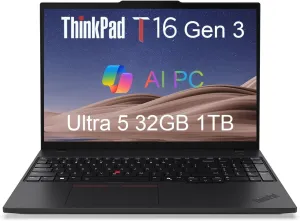 Lenovo ThinkPad T16 Gen 3 Business Laptop (16" FHD , Intel 12-Core Ultra 5 125U (>i7-1355U), 32GB DDR5, 1TB SSD), 2 x Thunderbolt 4, Fingerprint, Backlit, 5MP Webcam, Ethernet, Win 11 Pro, 2025 AI PC