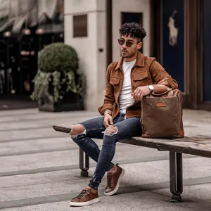 Lenzo Canvas Leather Backpacks - Tan