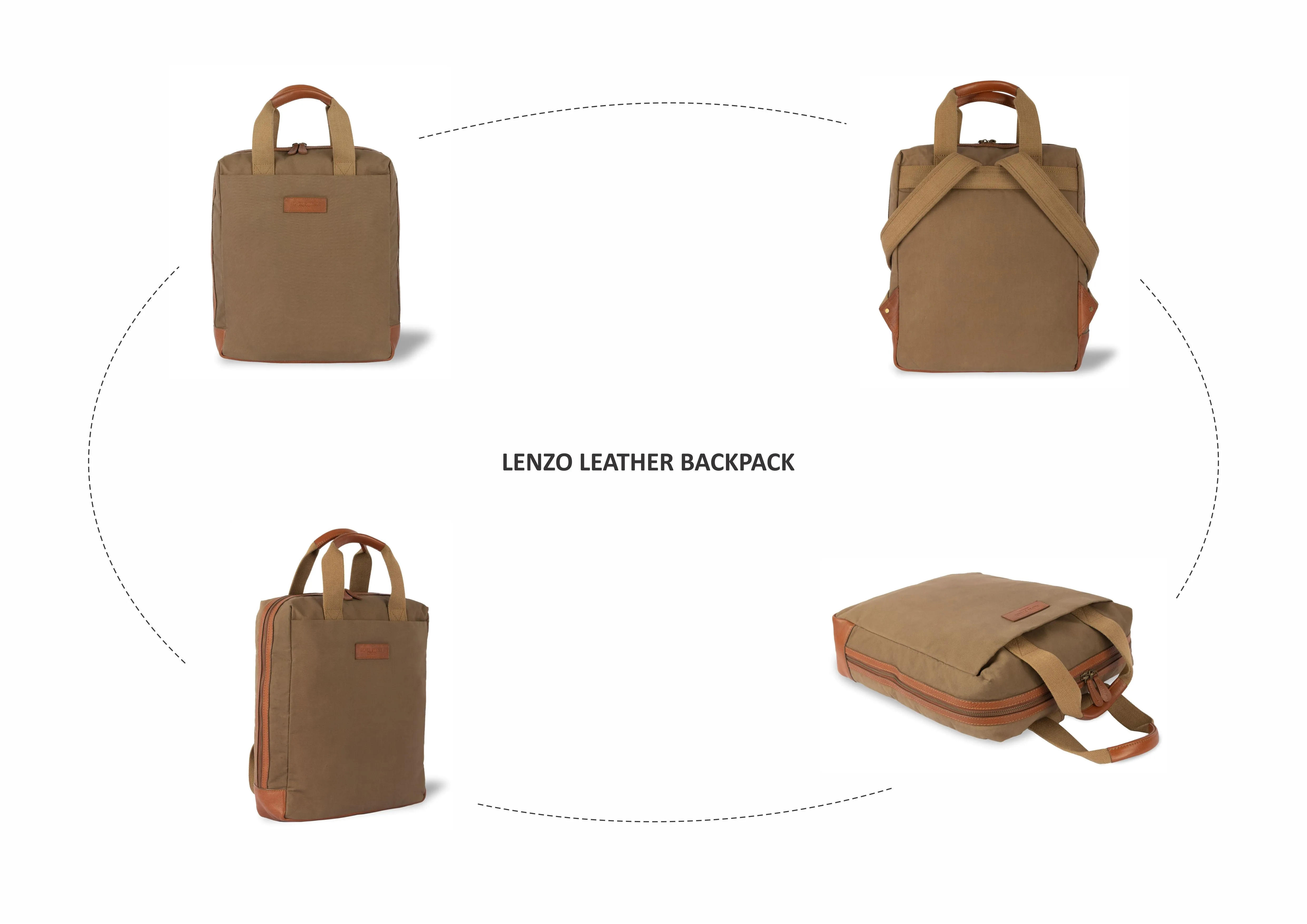 Lenzo Canvas Leather Backpacks - Tan