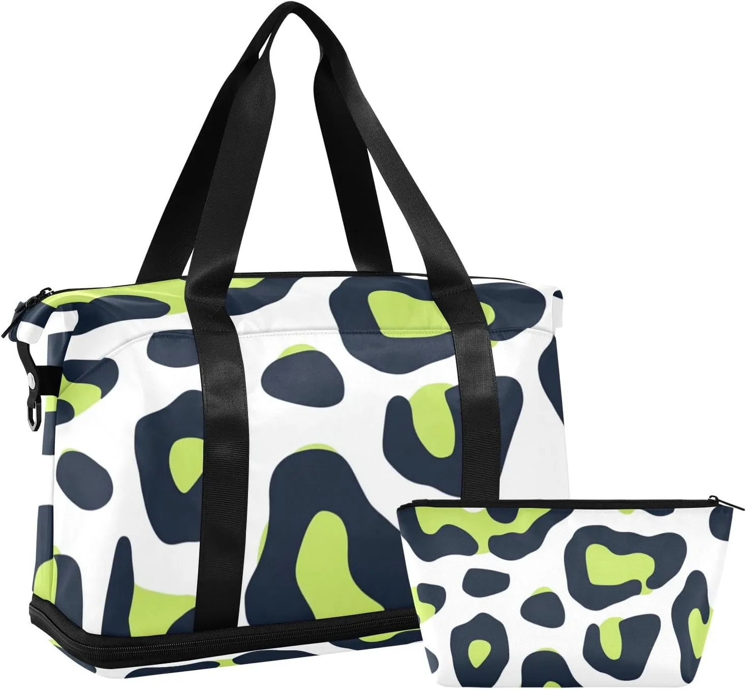 Leopard Print Lime Green and Navy Blue Duffel Bags Weekender Duffel Bag with Toiletry Bag for Hiking 2 Pcs Set