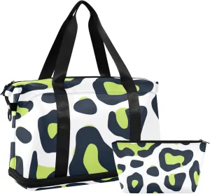 Leopard Print Lime Green and Navy Blue Duffel Bags Weekender Duffel Bag with Toiletry Bag for Hiking 2 Pcs Set