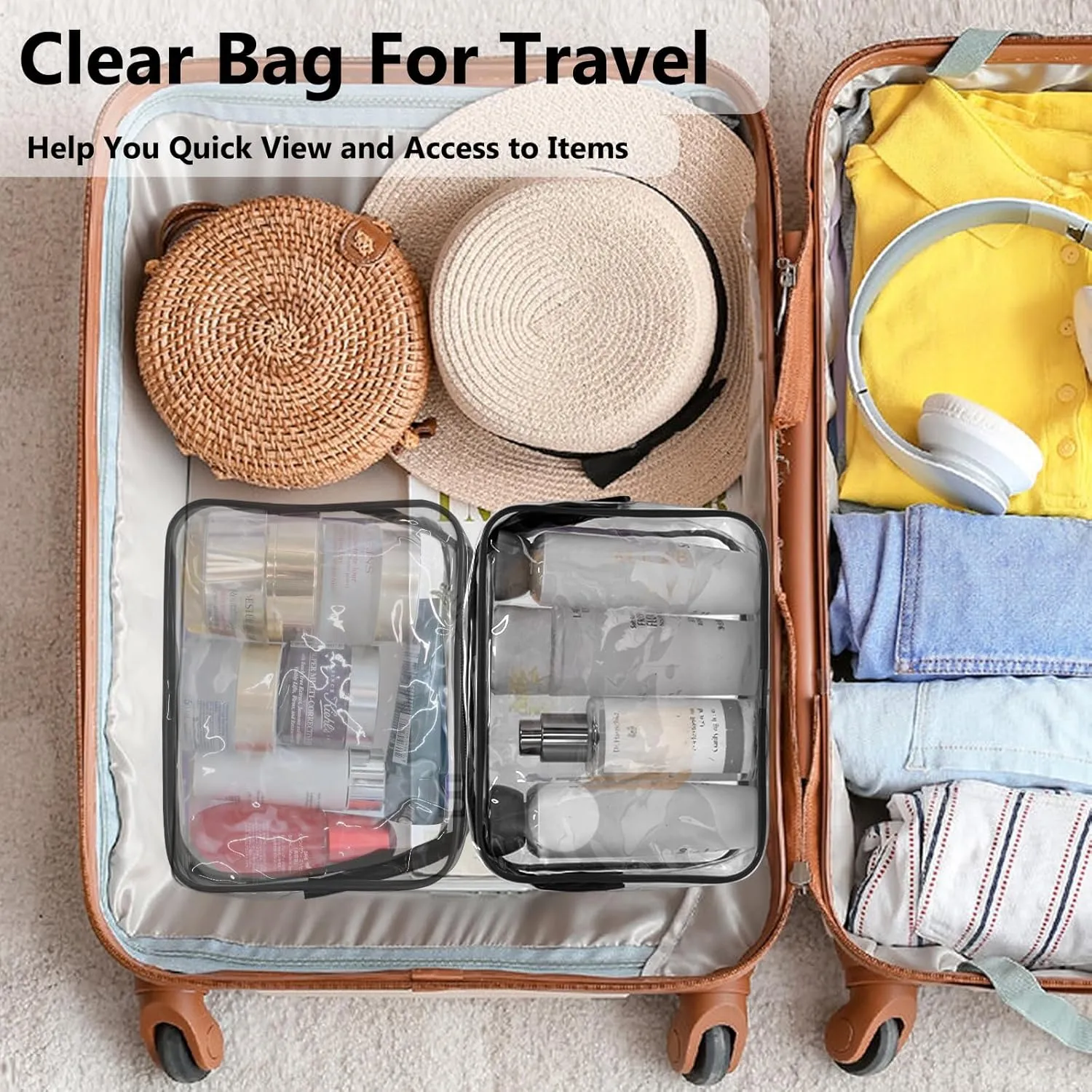 Lermende 2pcs Clear Toiletry Bag TSA Approved Travel Bag,Carry On for Travel,Airport Airline Accessories Compliant Bag,Quart Sized Makeup Cosmetic bag Women Men (Black, 5 Pack)
