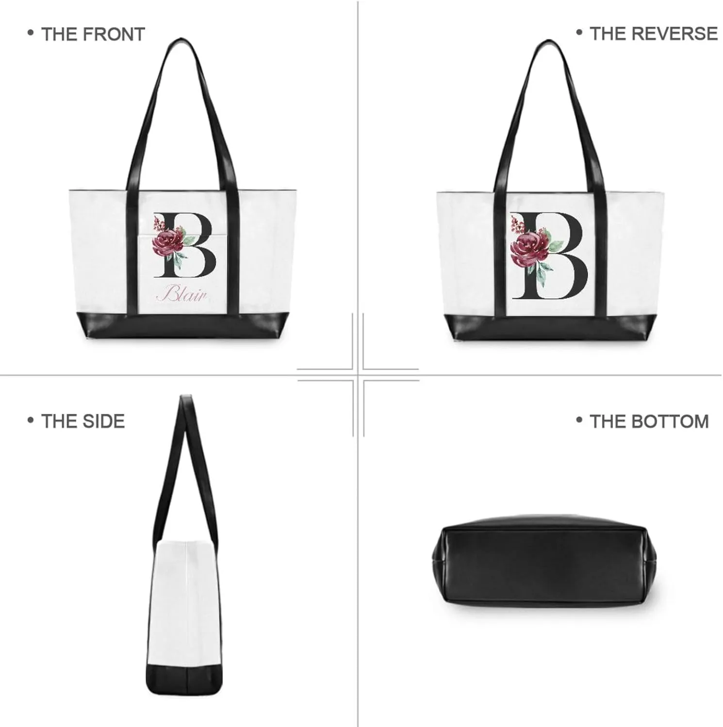 Letter A Customized Laptop Tote Bag for Women Handbags Purse Canvas Teacher Tote Bags Work Travel Bag with Zipper