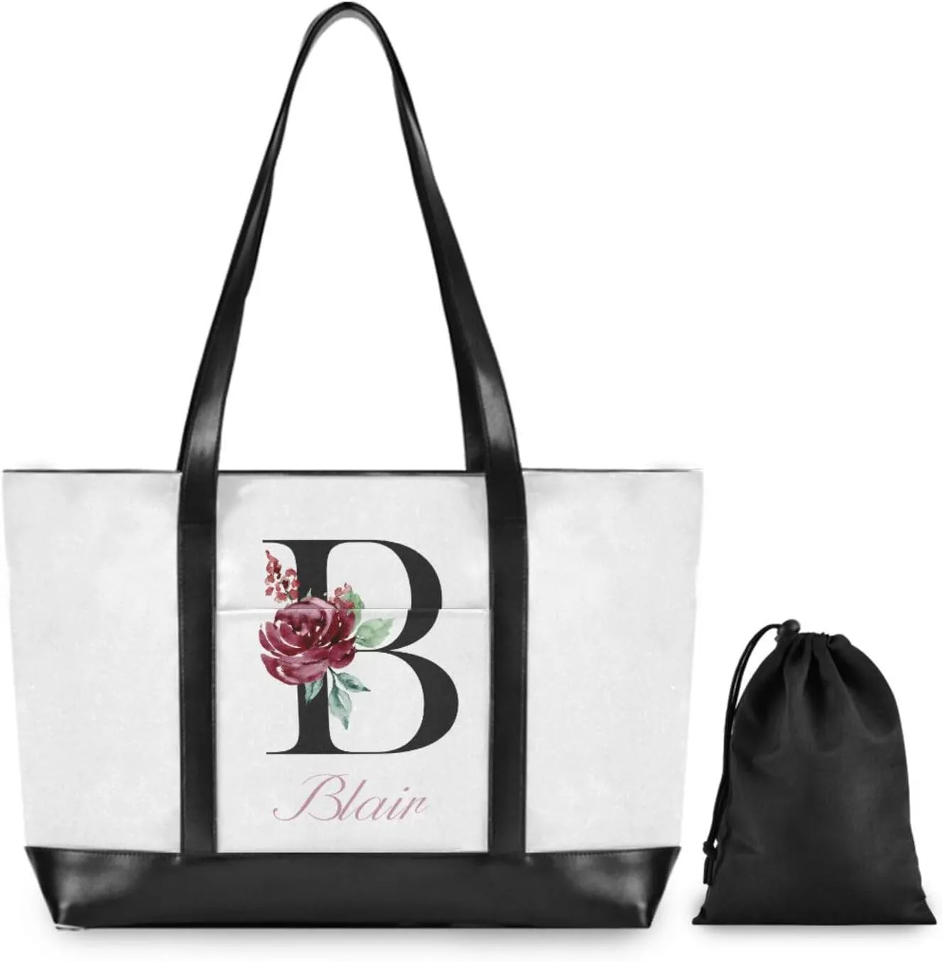 Letter A Customized Laptop Tote Bag for Women Handbags Purse Canvas Teacher Tote Bags Work Travel Bag with Zipper
