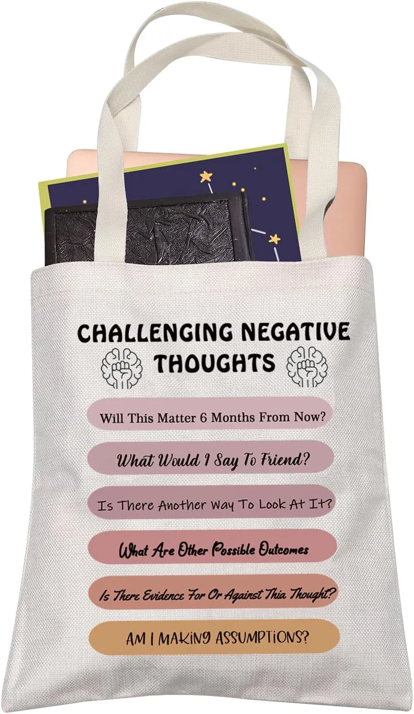 LEVLO CBT Therapy Mental Health Psychologist Teacher Gift Challenging Negative Thoughts Shopping Bag