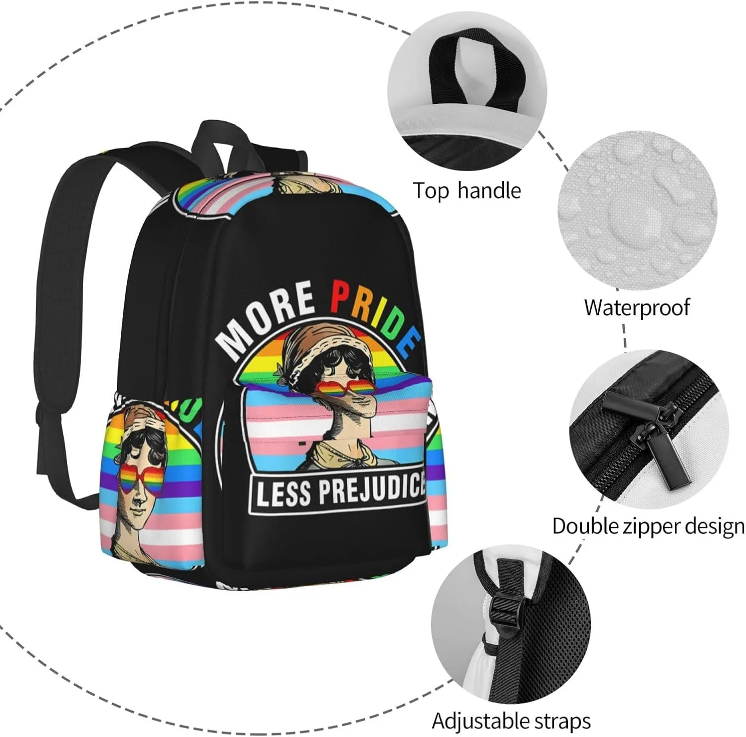 Lgbt Pride Rainbow Gay More Pride Less Prejudice Laptop Backpack Shoulder Bag Laptop Pack Travel Backpacks Commuter Back Pack Casual Daypack Bags With Side Pockets
