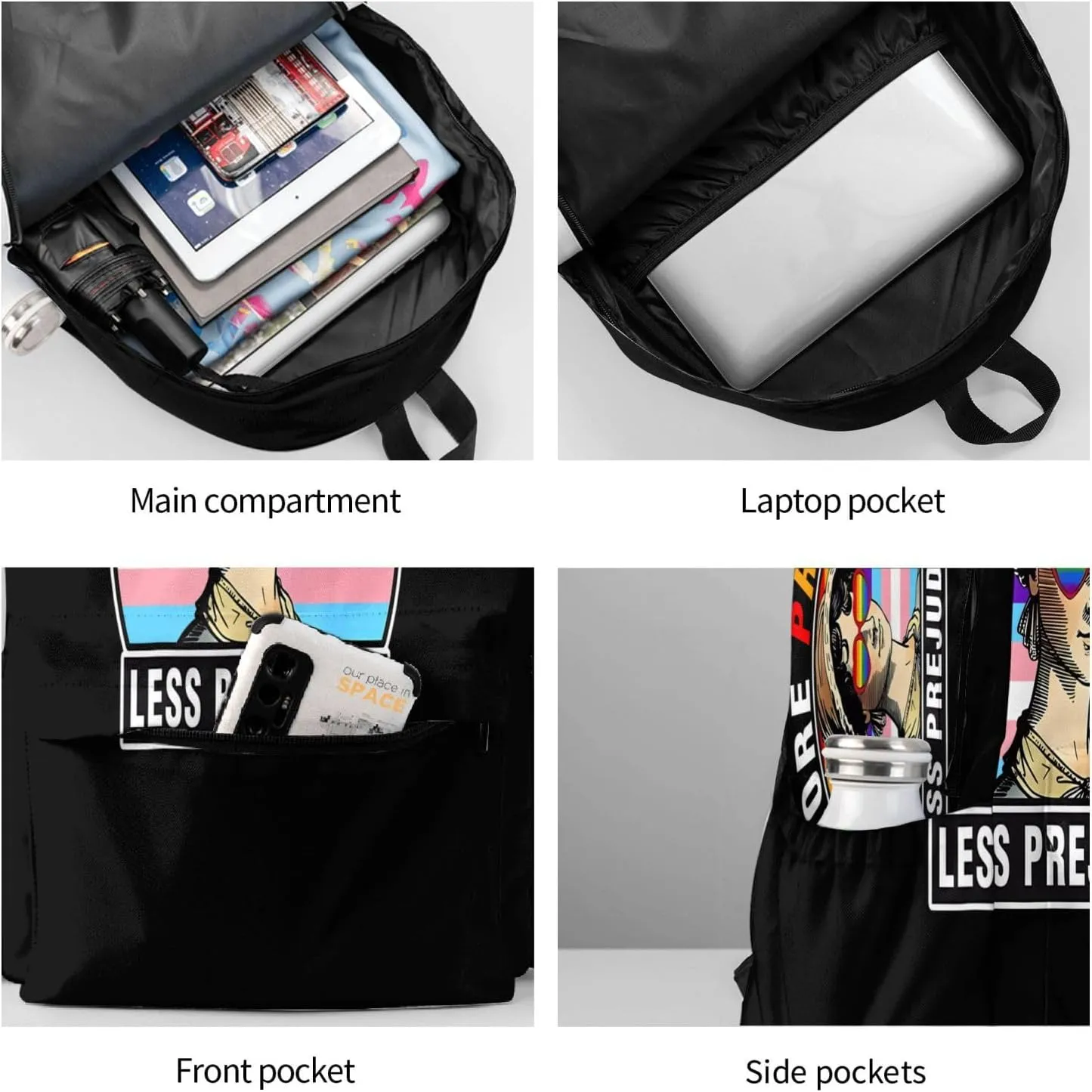 Lgbt Pride Rainbow Gay More Pride Less Prejudice Laptop Backpack Shoulder Bag Laptop Pack Travel Backpacks Commuter Back Pack Casual Daypack Bags With Side Pockets