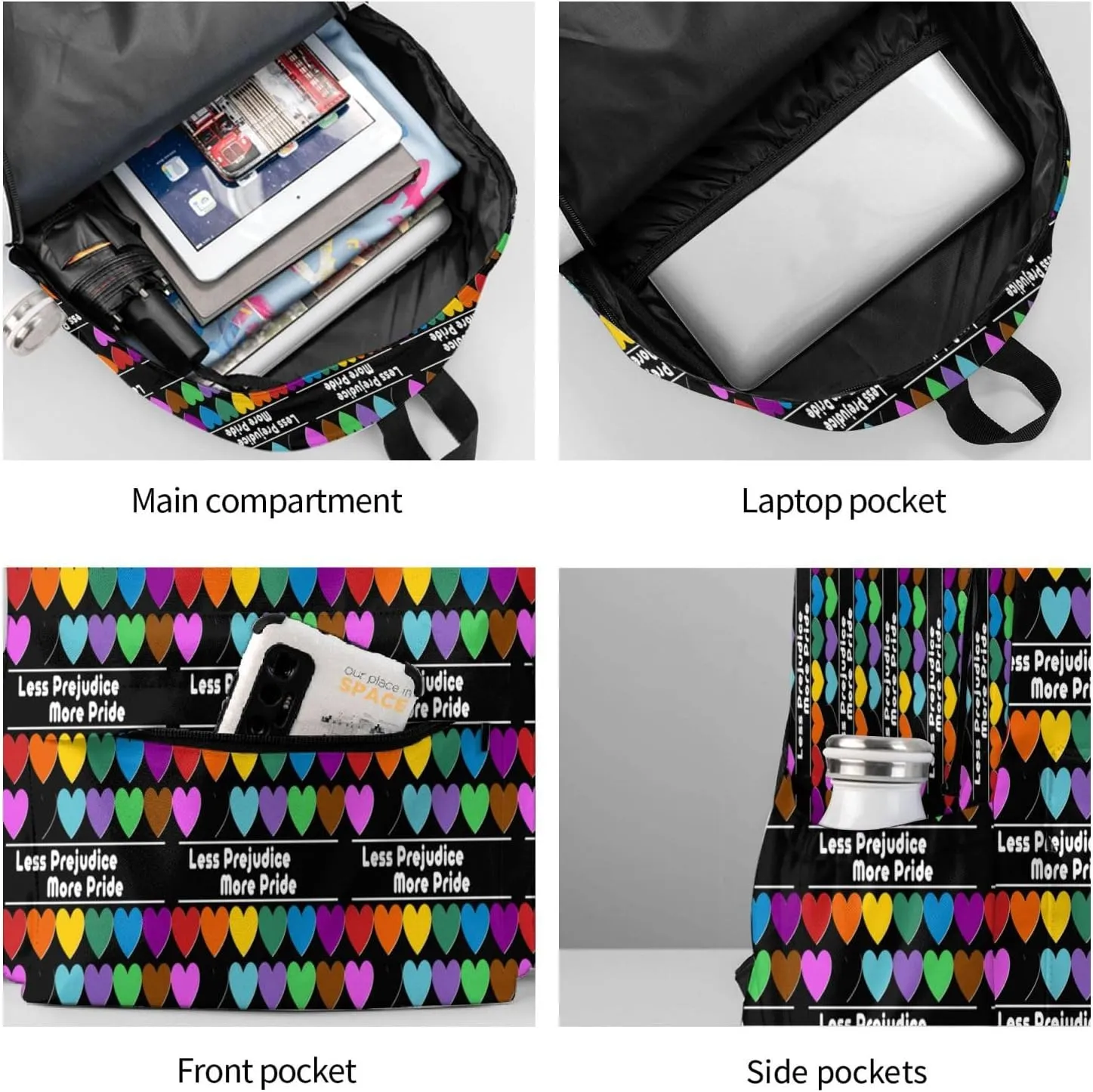 Lgbt Pride Rainbow Gay More Pride Less Prejudice Laptop Backpack Shoulder Bag Laptop Pack Travel Backpacks Commuter Back Pack Casual Daypack Bags With Side Pockets