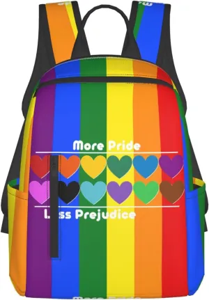 LGBT Rainbow Gay More Pride Less Prejudice Heart Travel Laptop Backpack Casual Backpacks Double Shoulder Daypack Notebook Rucksack Work Bags Sports Bag for Hiking Camping Beach