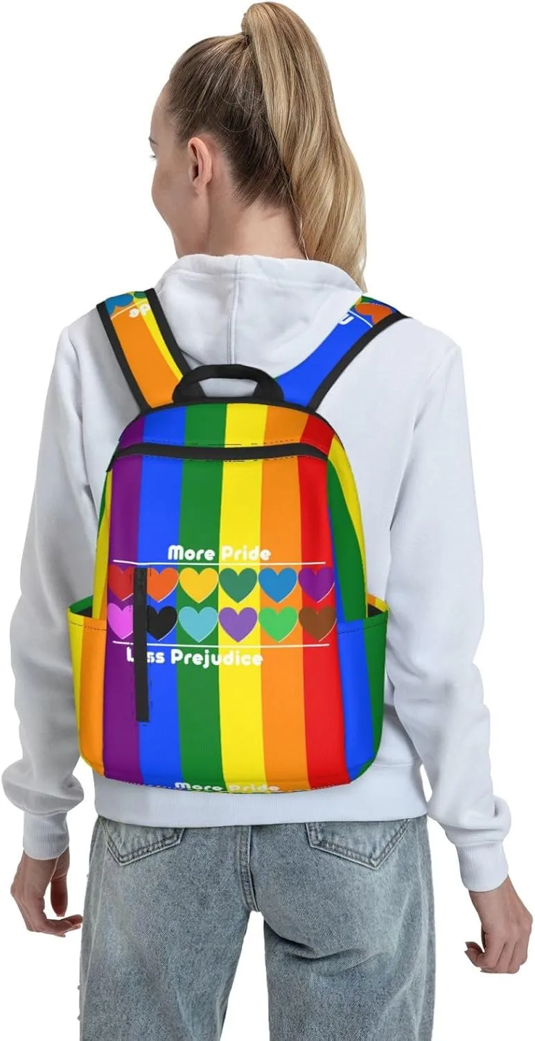 LGBT Rainbow Gay More Pride Less Prejudice Heart Travel Laptop Backpack Casual Backpacks Double Shoulder Daypack Notebook Rucksack Work Bags Sports Bag for Hiking Camping Beach