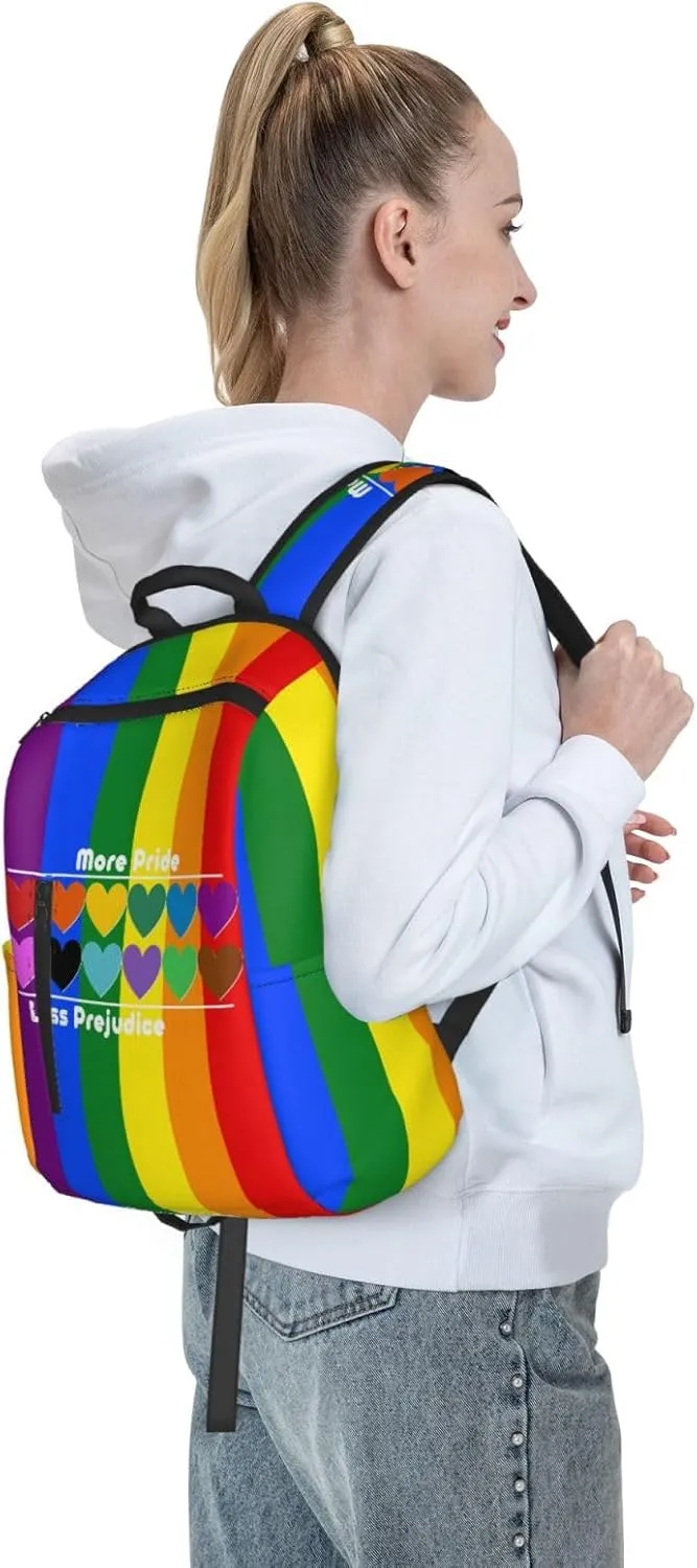 LGBT Rainbow Gay More Pride Less Prejudice Heart Travel Laptop Backpack Casual Backpacks Double Shoulder Daypack Notebook Rucksack Work Bags Sports Bag for Hiking Camping Beach