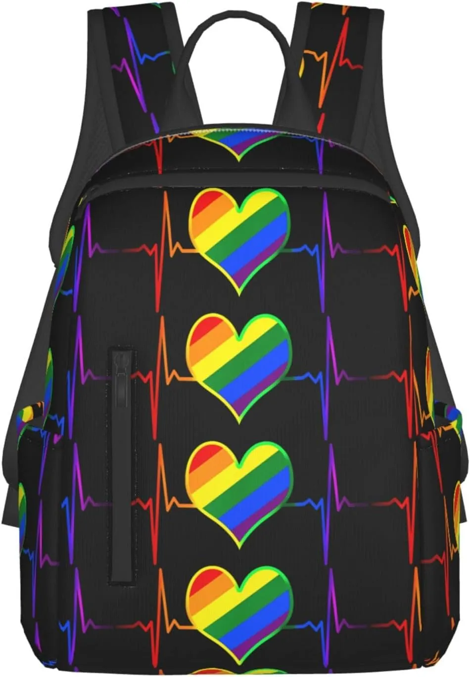 LGBT Rainbow Gay Pride Heart Beat Pulse Travel Laptop Backpack Casual Backpacks Double Shoulder Daypack Notebook Rucksack Work Bags Sports Bag for Hiking Camping Beach