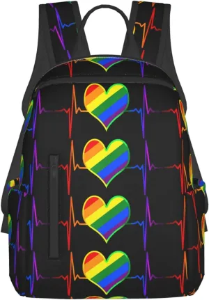 LGBT Rainbow Gay Pride Heart Beat Pulse Travel Laptop Backpack Casual Backpacks Double Shoulder Daypack Notebook Rucksack Work Bags Sports Bag for Hiking Camping Beach