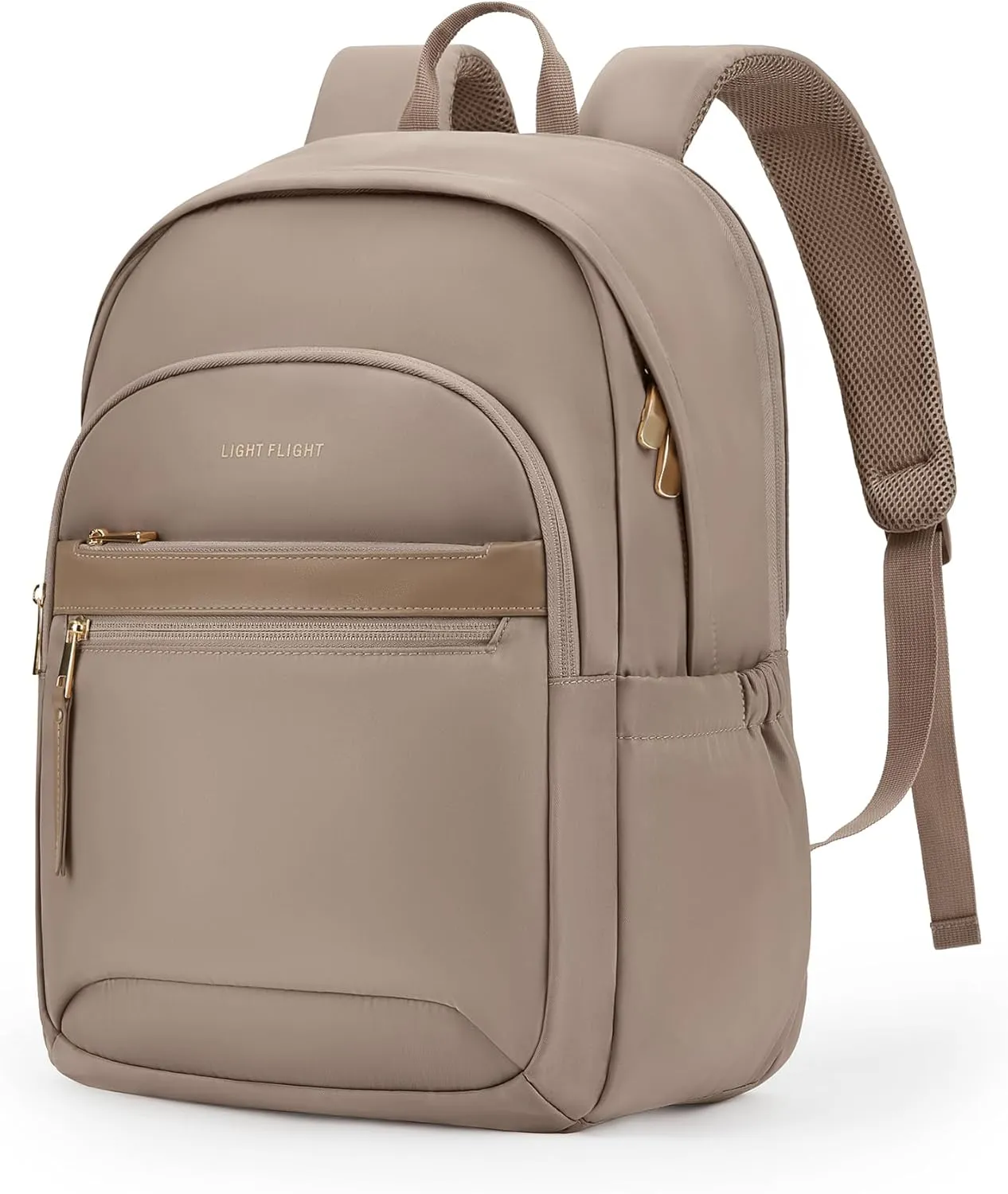 LIGHT FLIGHT Travel Backpack for Women, 15.6 Inch Stylish Laptop Backpack, Computer Bag for College Work Daily, Water-Resistant Casual Daypack with USB Port, Champagne