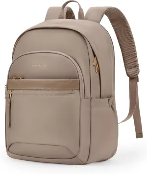 LIGHT FLIGHT Travel Backpack for Women, 15.6 Inch Stylish Laptop Backpack, Computer Bag for College Work Daily, Water-Resistant Casual Daypack with USB Port, Champagne