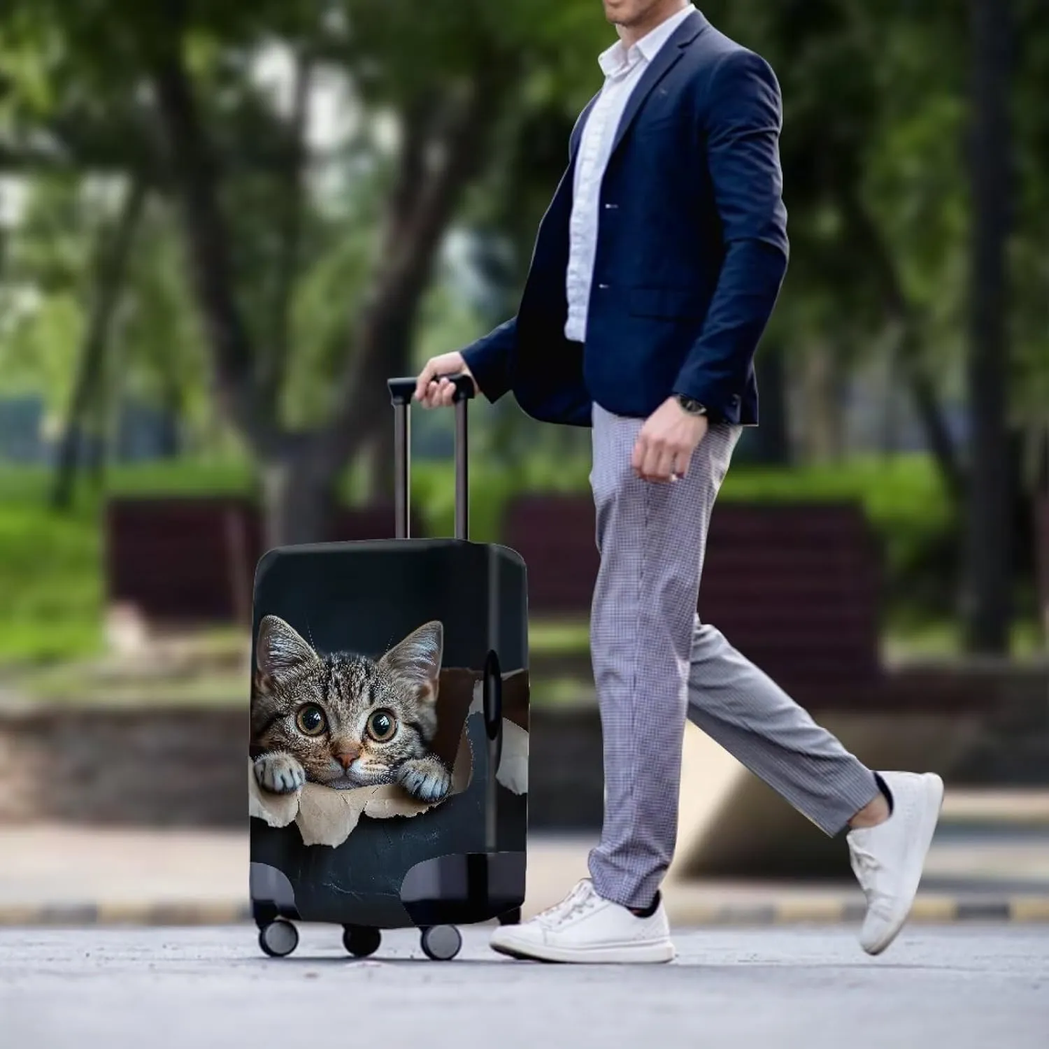 Lightweight Suitcase Cover, Fashion Luggage Covers with Stylish Prints Anti-Scratch Design Anti Theft Portable Reusable for Airplane Checked Bags Cat Prints