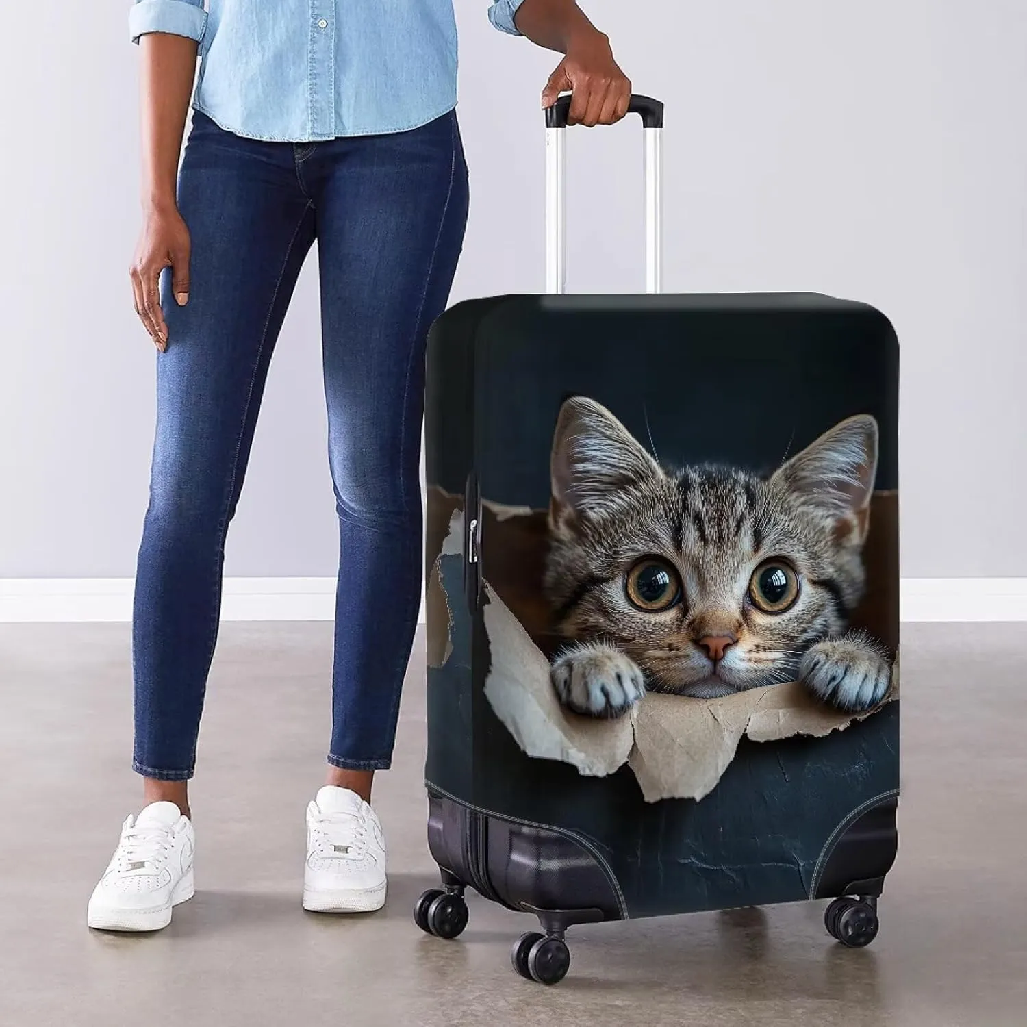 Lightweight Suitcase Cover, Fashion Luggage Covers with Stylish Prints Anti-Scratch Design Anti Theft Portable Reusable for Airplane Checked Bags Cat Prints