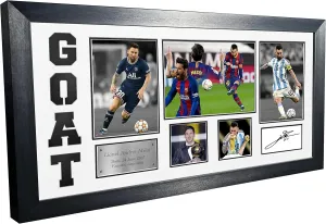 Lionel Messi GOAT Black or White Mount Barcelona PSG Paris Saint-Germain Argentina Signed Autographed Photo Photograph Picture Frame Football Soccer Poster Gift (Off White Mount)