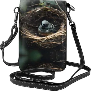 Little bird nest Pattern Leather Crossbody Flap Phone Bag - Versatile Gift for Women Walking, Camping, Shopping, and Travel