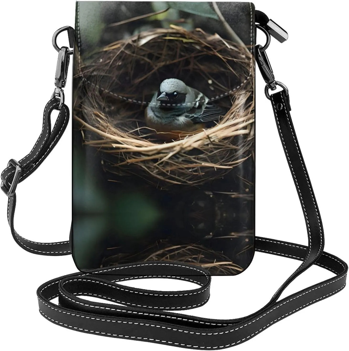 Little bird nest Pattern Leather Crossbody Flap Phone Bag - Versatile Gift for Women Walking, Camping, Shopping, and Travel