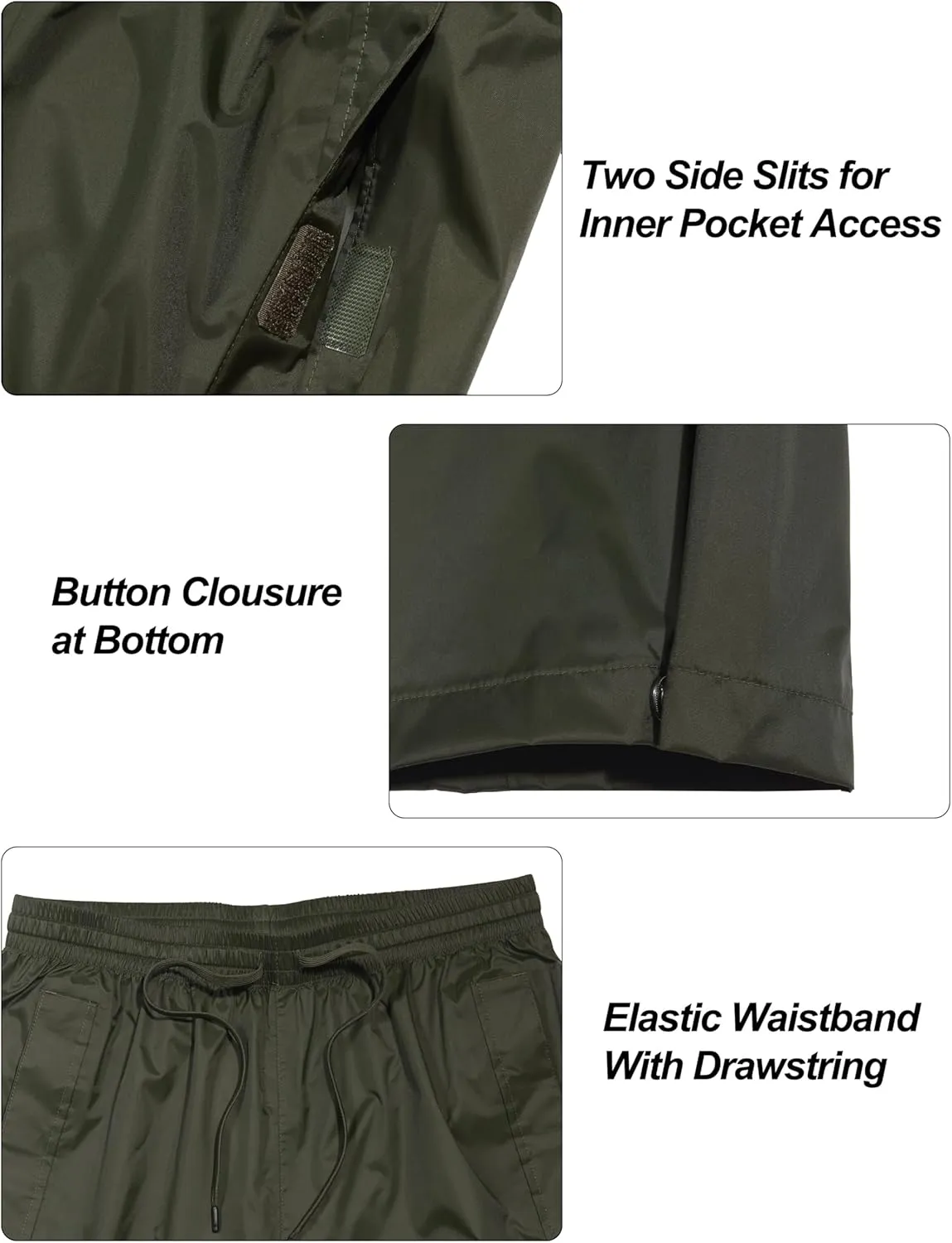 Little Donkey Andy Men's Lightweight Packable Waterproof Rain Pants with Pockets for Hiking Travel Fishing