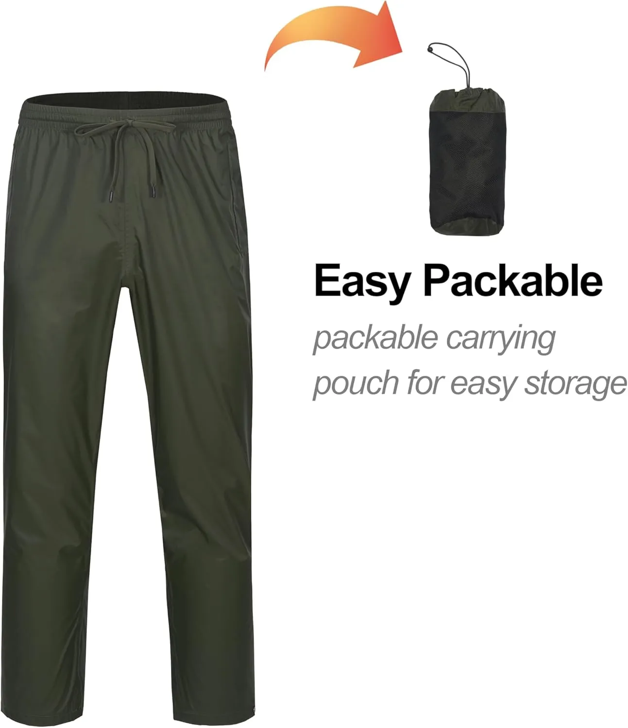 Little Donkey Andy Men's Lightweight Packable Waterproof Rain Pants with Pockets for Hiking Travel Fishing