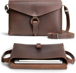 Littlefield & Co., Rustic Messenger Bag with Adjustable Shoulder Strap, Classic Satchel, Travel Bag, Full Grain Leather, Handmade, Bourbon Brown