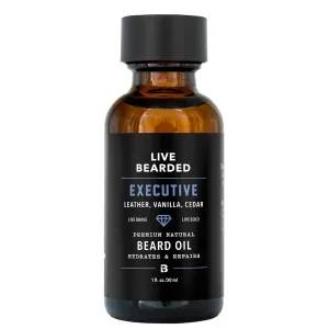 Live Bearded Beard Oil, 1 fl oz - Premium All-Natural Jojoba - Made in the USA - Hair and Skin Care for Men with Dry, Flaky Patches | Executive Scent - Cedar, Vanilla