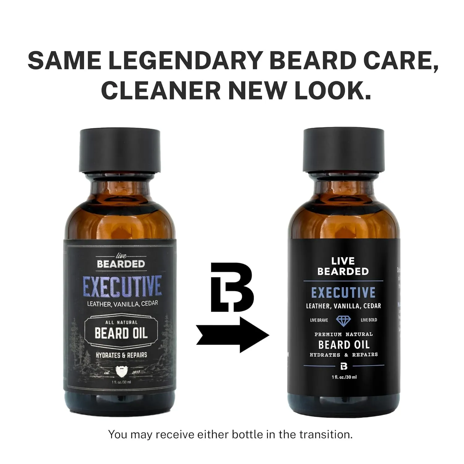 Live Bearded Beard Oil, 1 fl oz - Premium All-Natural Jojoba - Made in the USA - Hair and Skin Care for Men with Dry, Flaky Patches | Executive Scent - Cedar, Vanilla