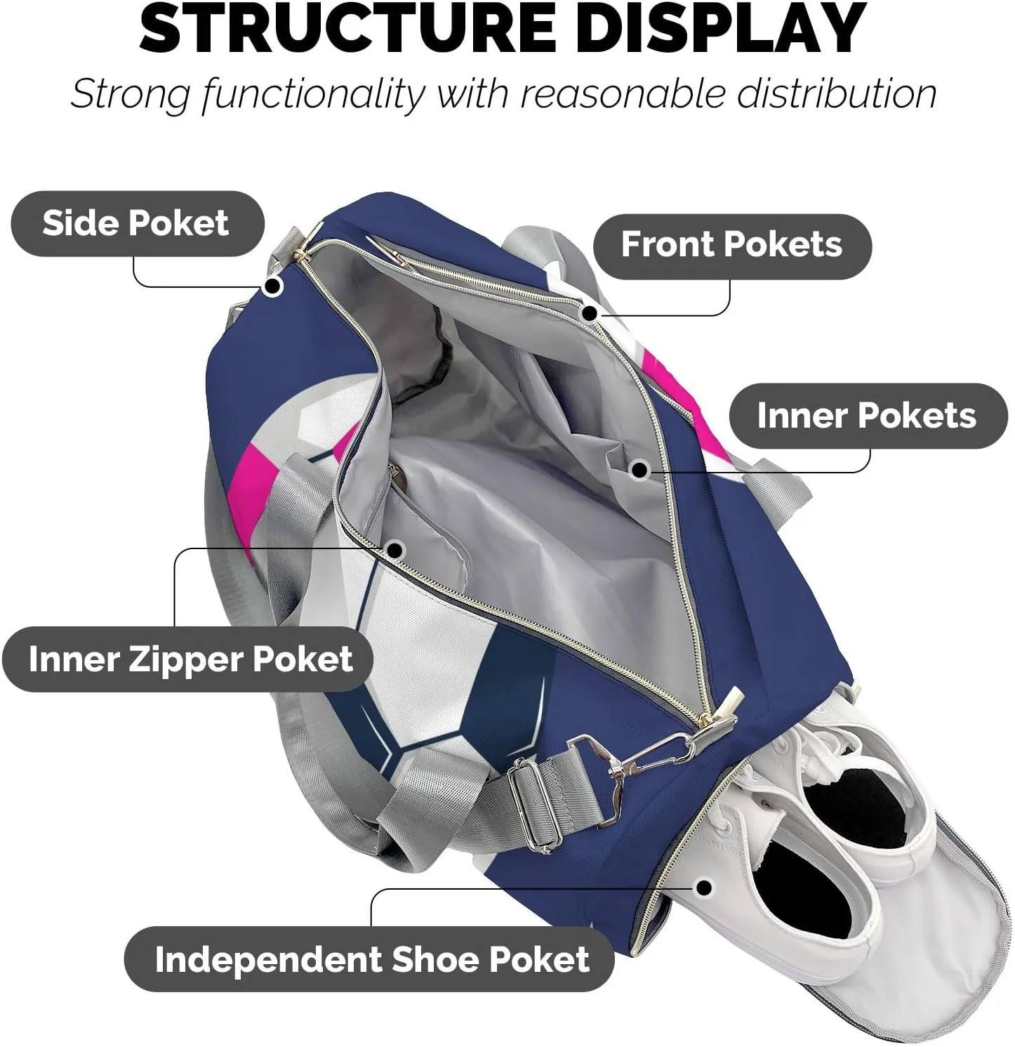 Live Love Soccer Pink Personalized Travel Duffel Bag Custom Foldable Waterproof Overnight Bag for Gym Sport Ball Bags Travel Assistant
