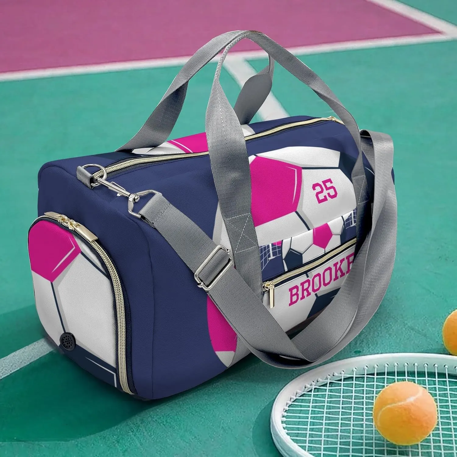 Live Love Soccer Pink Personalized Travel Duffel Bag Custom Foldable Waterproof Overnight Bag for Gym Sport Ball Bags Travel Assistant