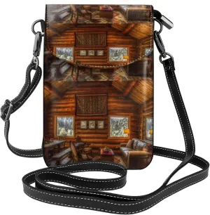 Log Cabin Inside Print Small Crossbody Bags for Women Leather Cell Phone Purses Mini Leather Shoulder Handbag Adjustable Strap