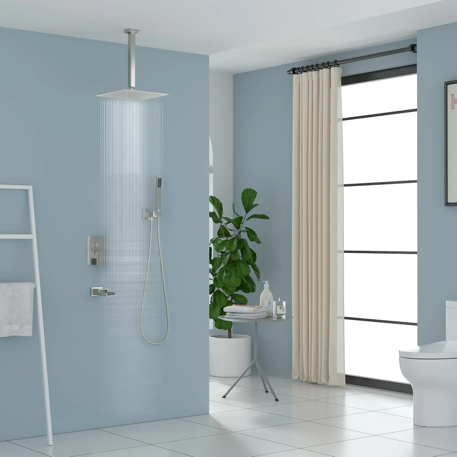 Lordear Rain Shower System 16 Inch Ceiling Mounted Shower Faucet Set,Stainless Steel Shower Head with Handle Set and Brass Valve Brushed Nickel 16" Shower Head Combo Ceiling Mounted
