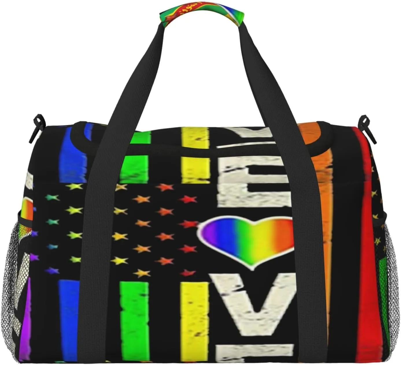 Love Pride Us Flag Travel Duffel Bag Large Foldable Waterproof Overnight Bag For Beach Swim Bags Pool Sports Gym