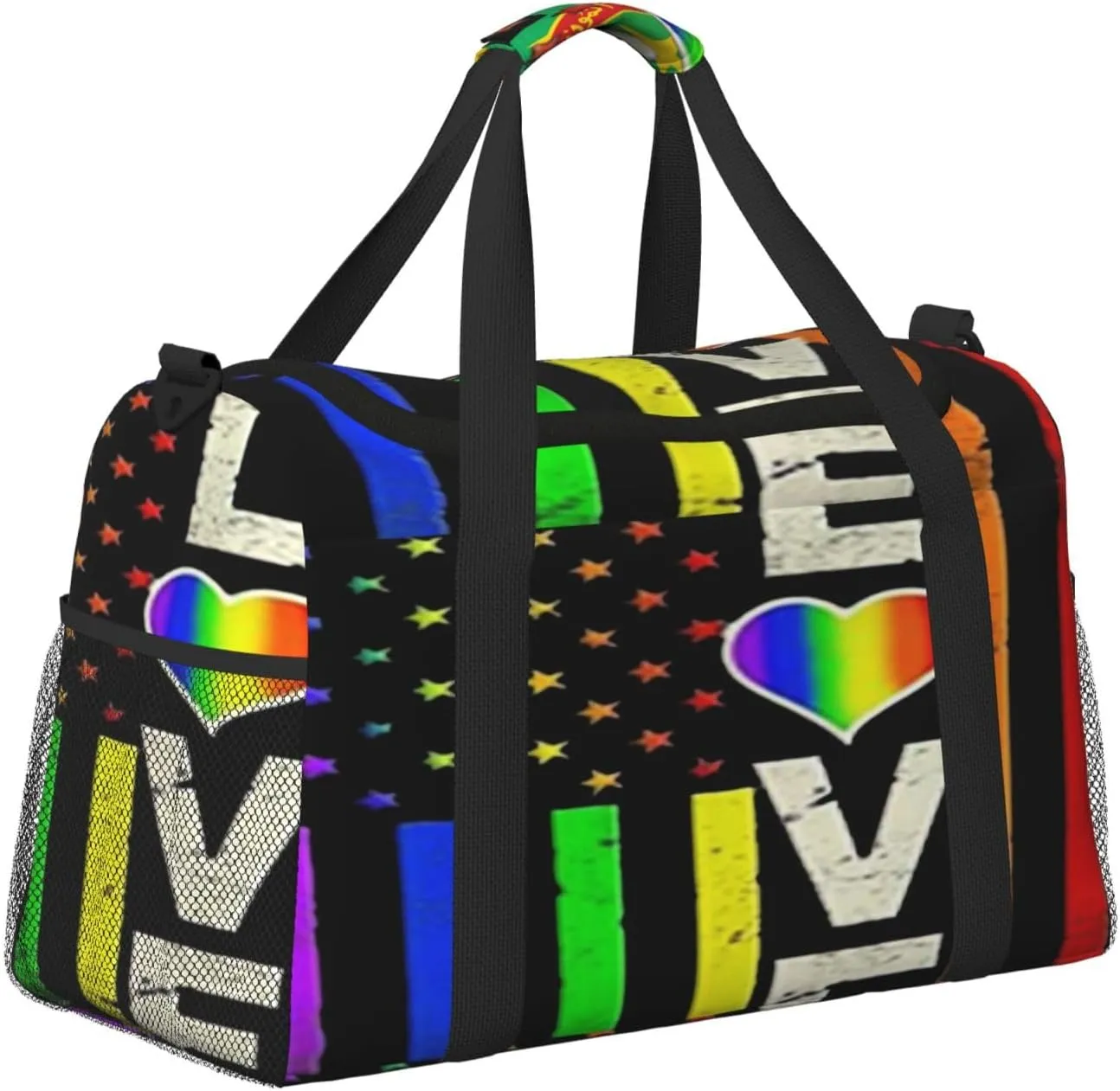Love Pride Us Flag Travel Duffel Bag Large Foldable Waterproof Overnight Bag For Beach Swim Bags Pool Sports Gym