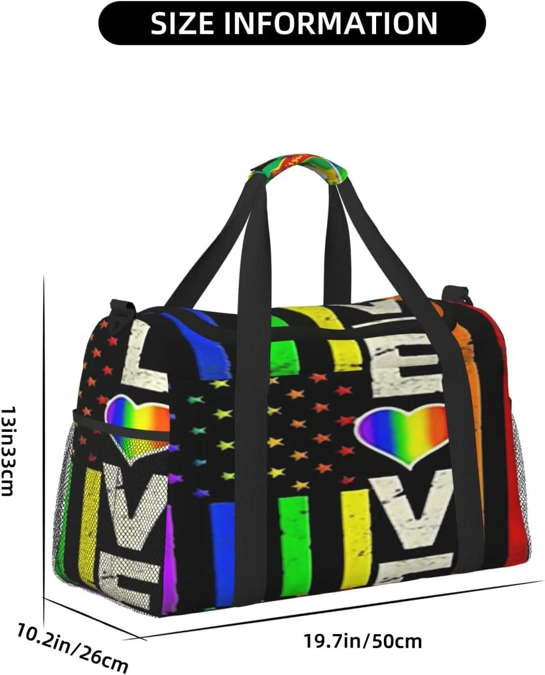 Love Pride Us Flag Travel Duffel Bag Large Foldable Waterproof Overnight Bag For Beach Swim Bags Pool Sports Gym