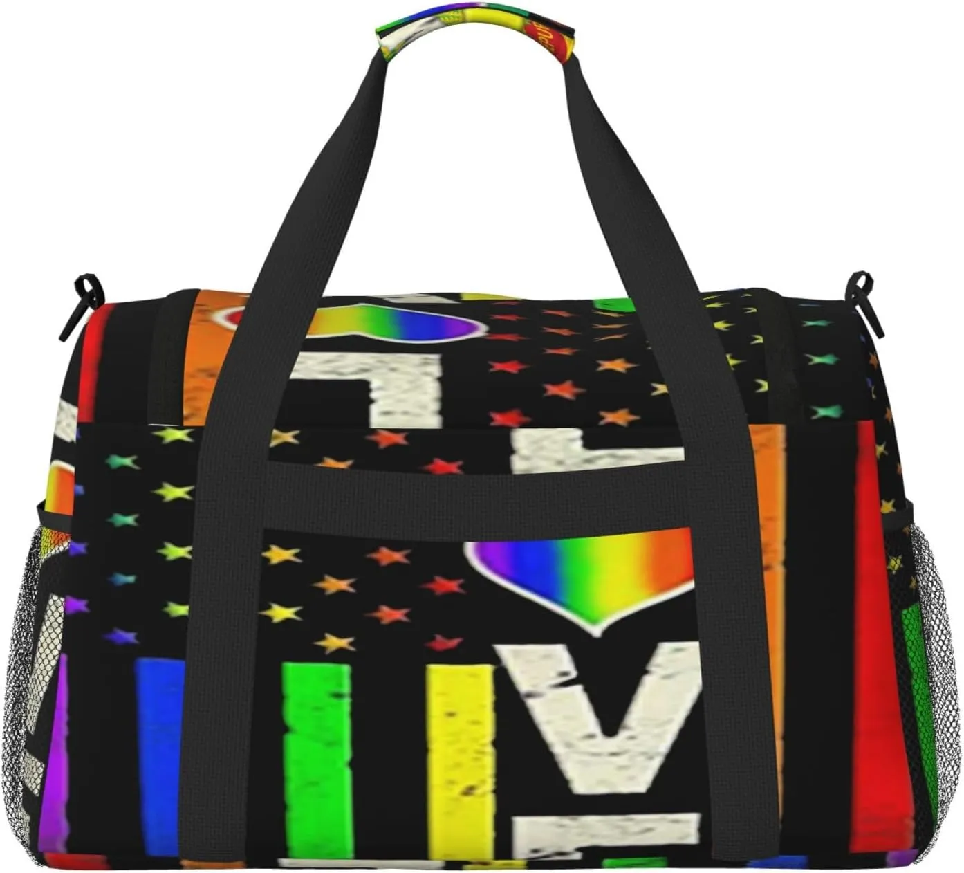 Love Pride Us Flag Travel Duffel Bag Large Foldable Waterproof Overnight Bag For Beach Swim Bags Pool Sports Gym