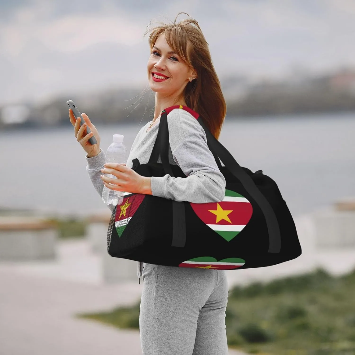 Love Suriname Flag Travel Duffel Bag Large Foldable Waterproof Overnight Bag For Beach Swim Bags Pool Sports Gym