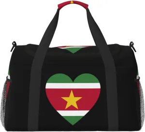 Love Suriname Flag Travel Duffel Bag Large Foldable Waterproof Overnight Bag For Beach Swim Bags Pool Sports Gym