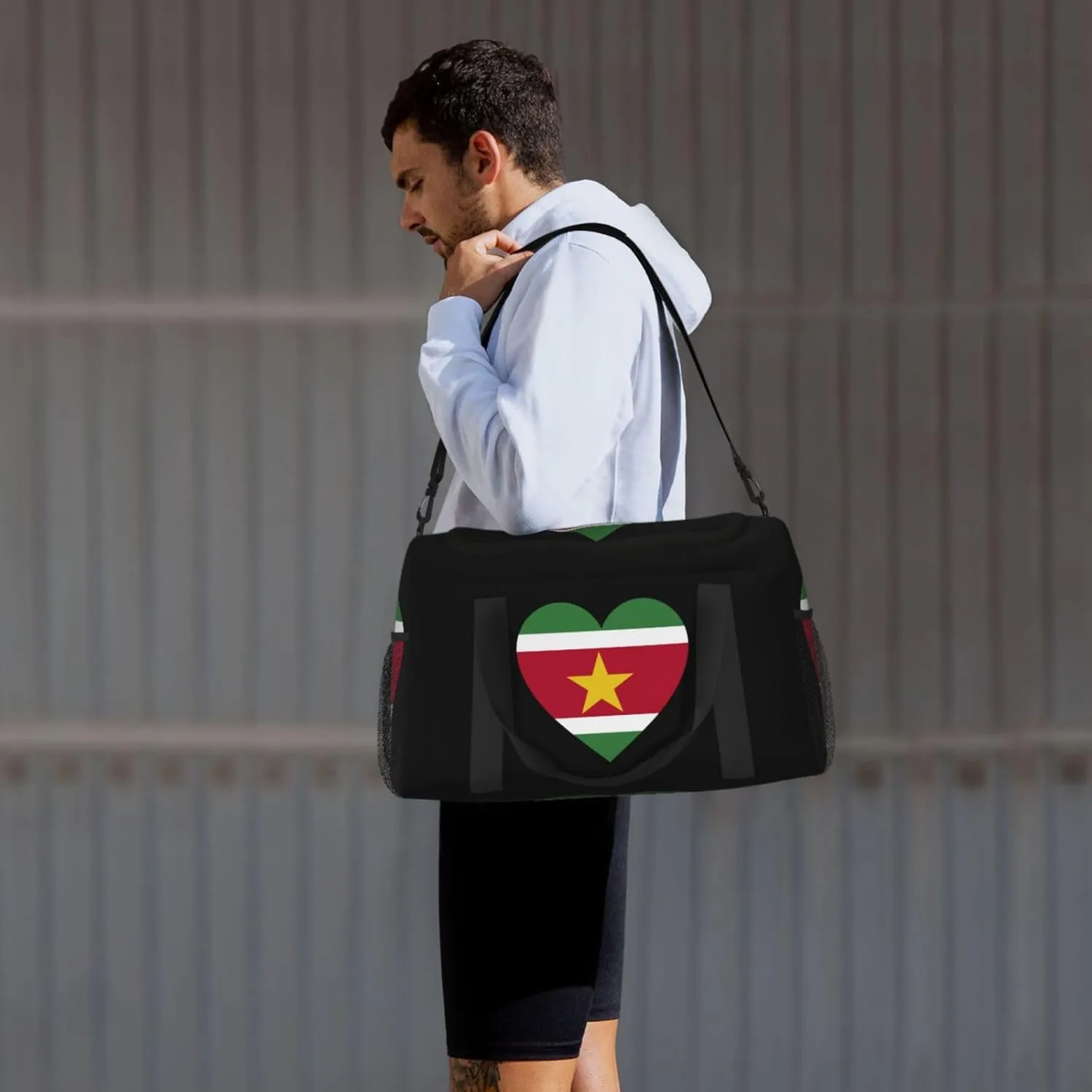 Love Suriname Flag Travel Duffel Bag Large Foldable Waterproof Overnight Bag For Beach Swim Bags Pool Sports Gym