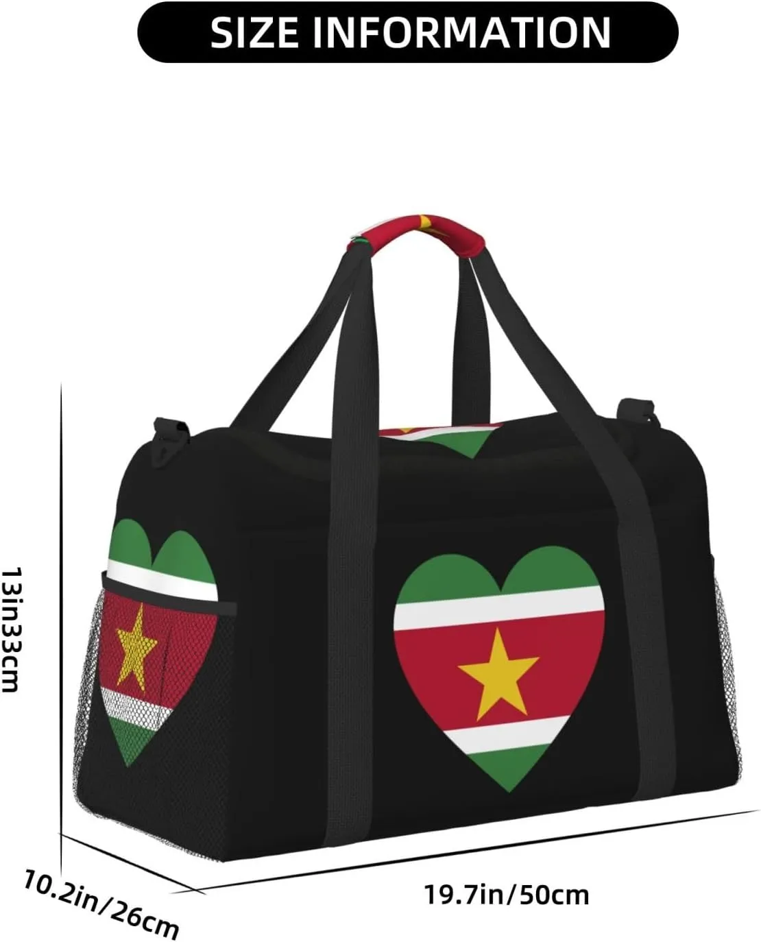 Love Suriname Flag Travel Duffel Bag Large Foldable Waterproof Overnight Bag For Beach Swim Bags Pool Sports Gym