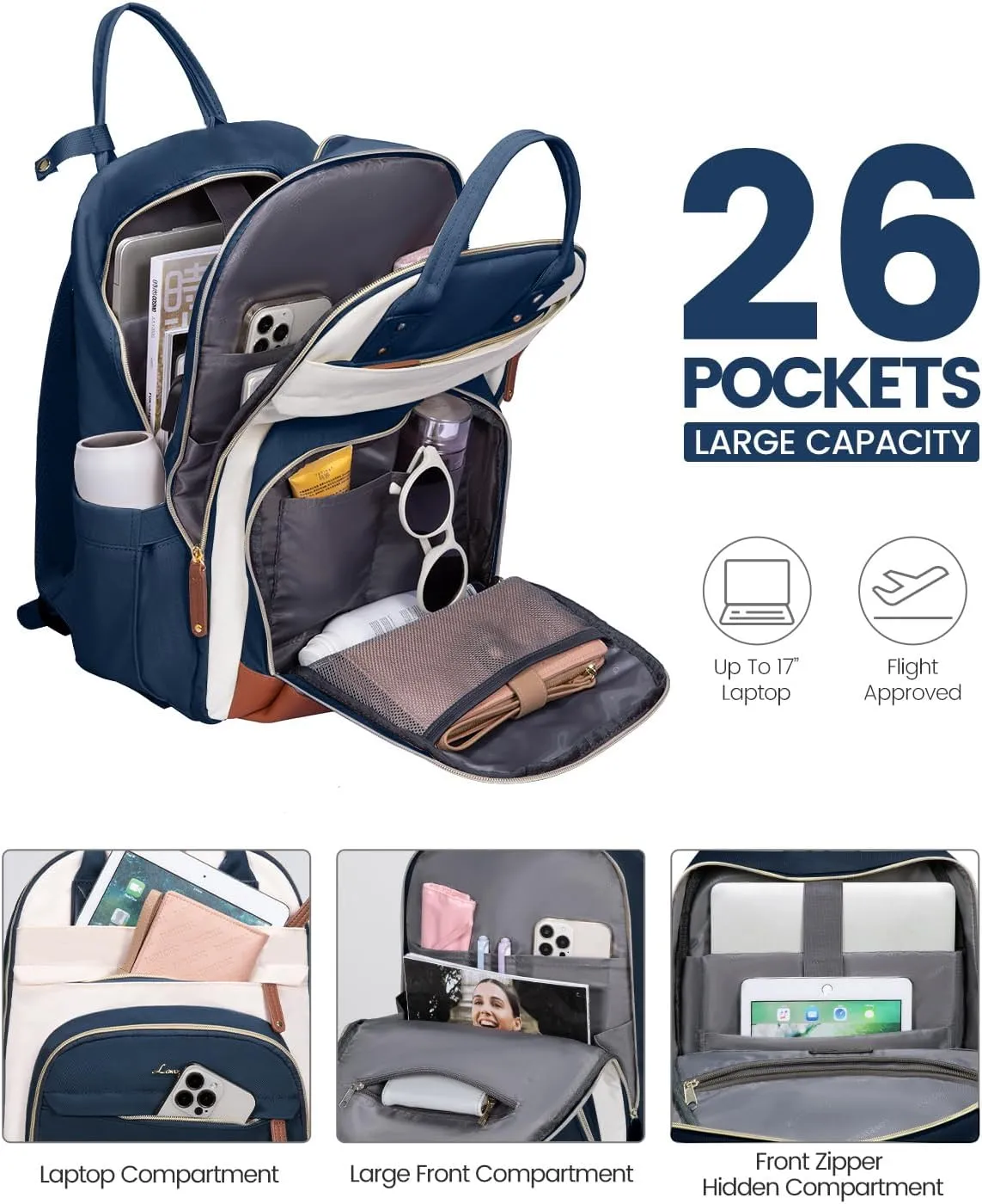 LOVEVOOK Backpack for Women,Laptop Backpack Women,Fits 17 Inch Laptop Bag,School Backpacks,Fashion Travel Work Anti-theft Bag,Waterproof Business Computer College Backpack Purse,Blue-green-Beige white